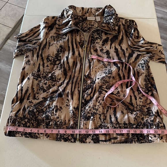 Zenergy by Chico’s Animal Stripe Jacket Zip Shiny Black/Brown Sz 12 (Chico’s 2) - Picture 8 of 14